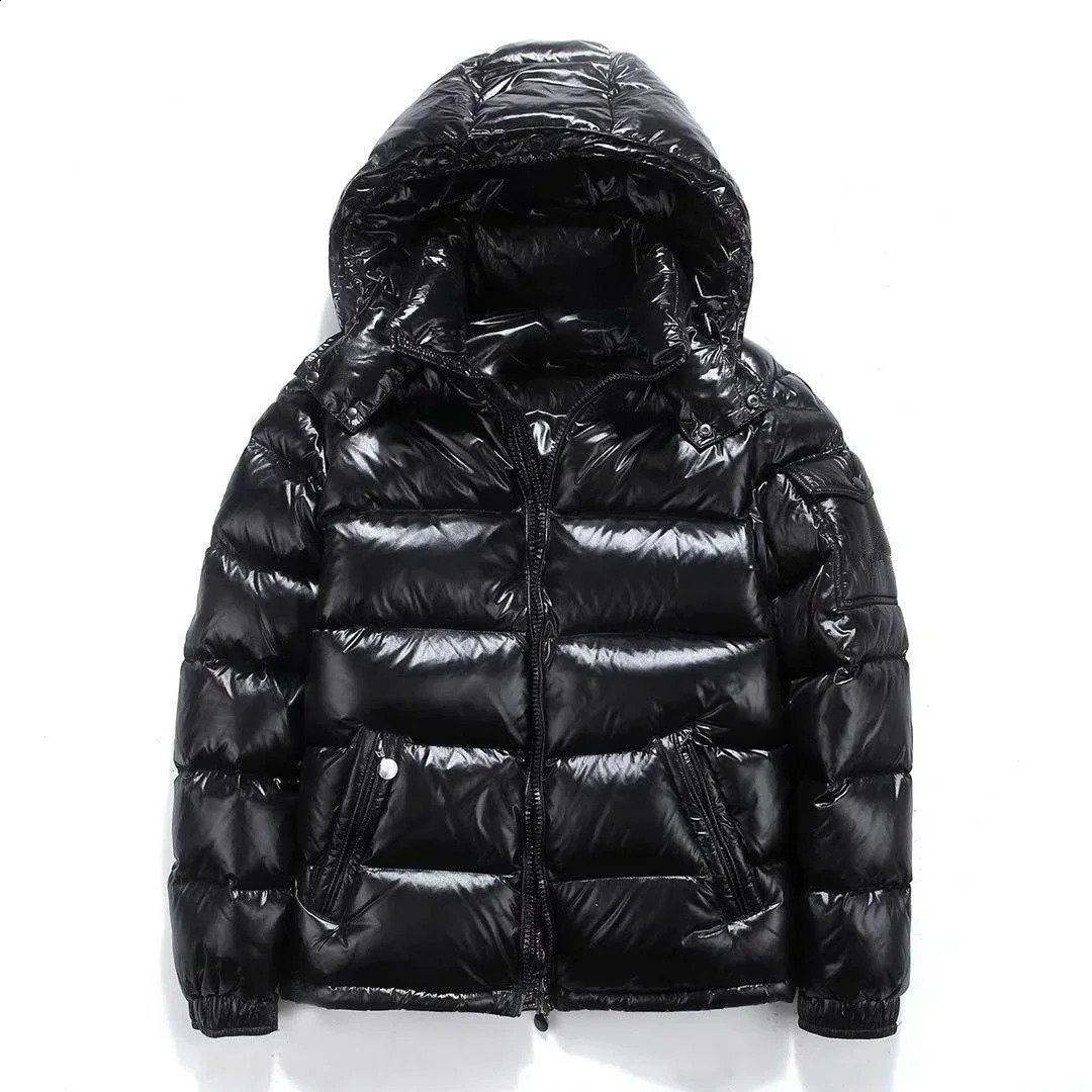 Warm Coat Mens Parkas Glossy Black Jackets Solid Color Parka Fashion Winter Jacket Men Thicken 250828