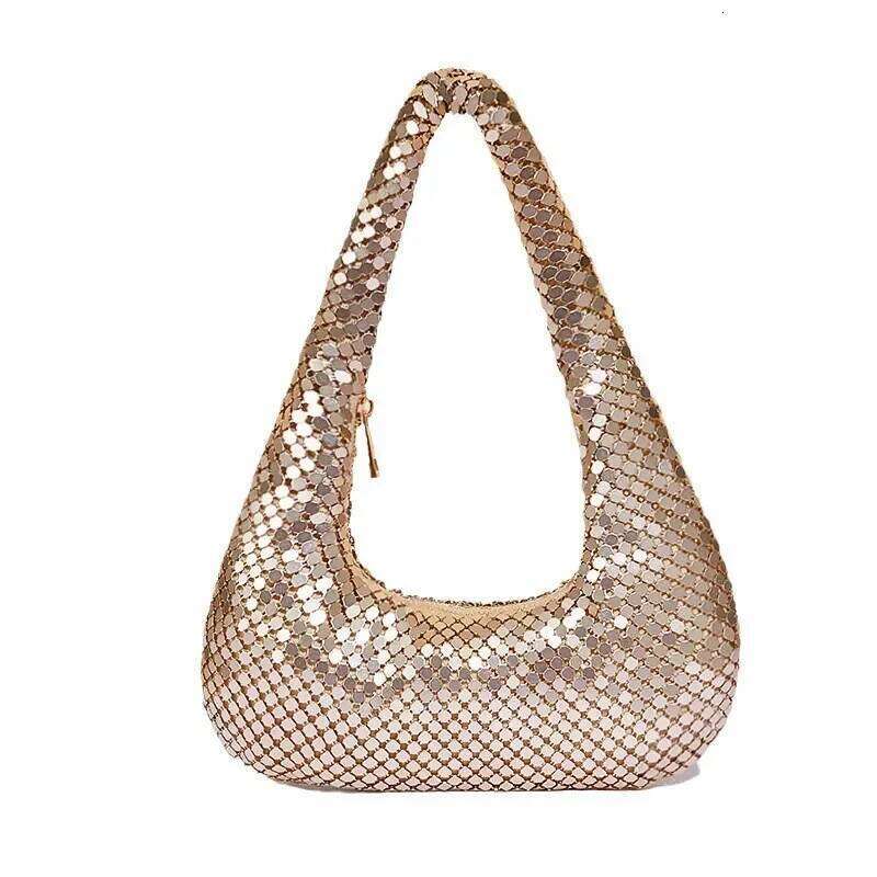 Women's Evening Aluminum Sequin Armpit With Zipper Lightweight Casual Handbag Party Sparkling Shoulder Mobile Phone Bag