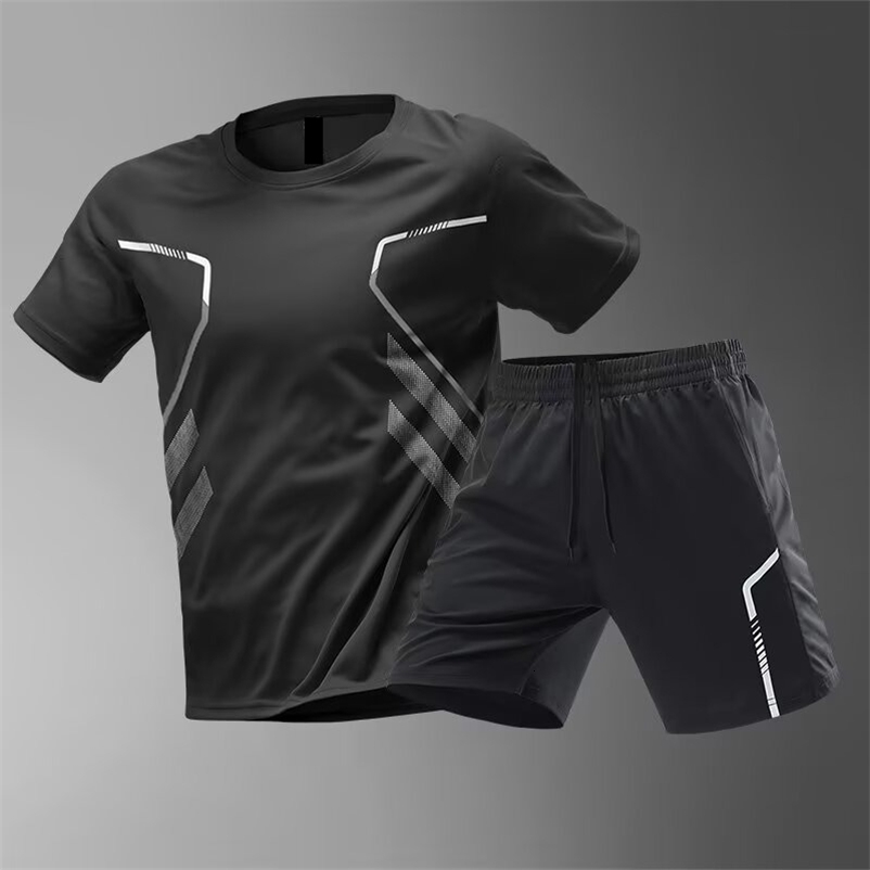 Plus Size Mens QuickDrying ShortSleeved Shorts Suit Sportswear Mens Leisure Sports Running Fitness TShirt Shorts Set men 250828