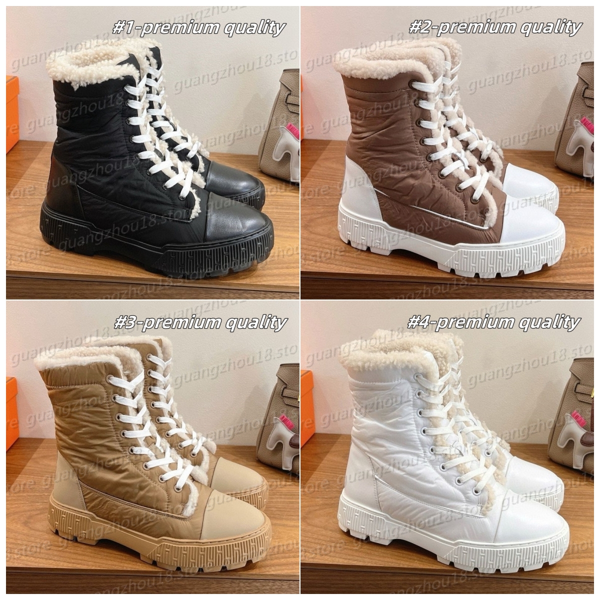10A Premium Designer Boots with Fur Women Men's Snow Lace-up Boots Winter Warm Couple Shoes 32331 32332