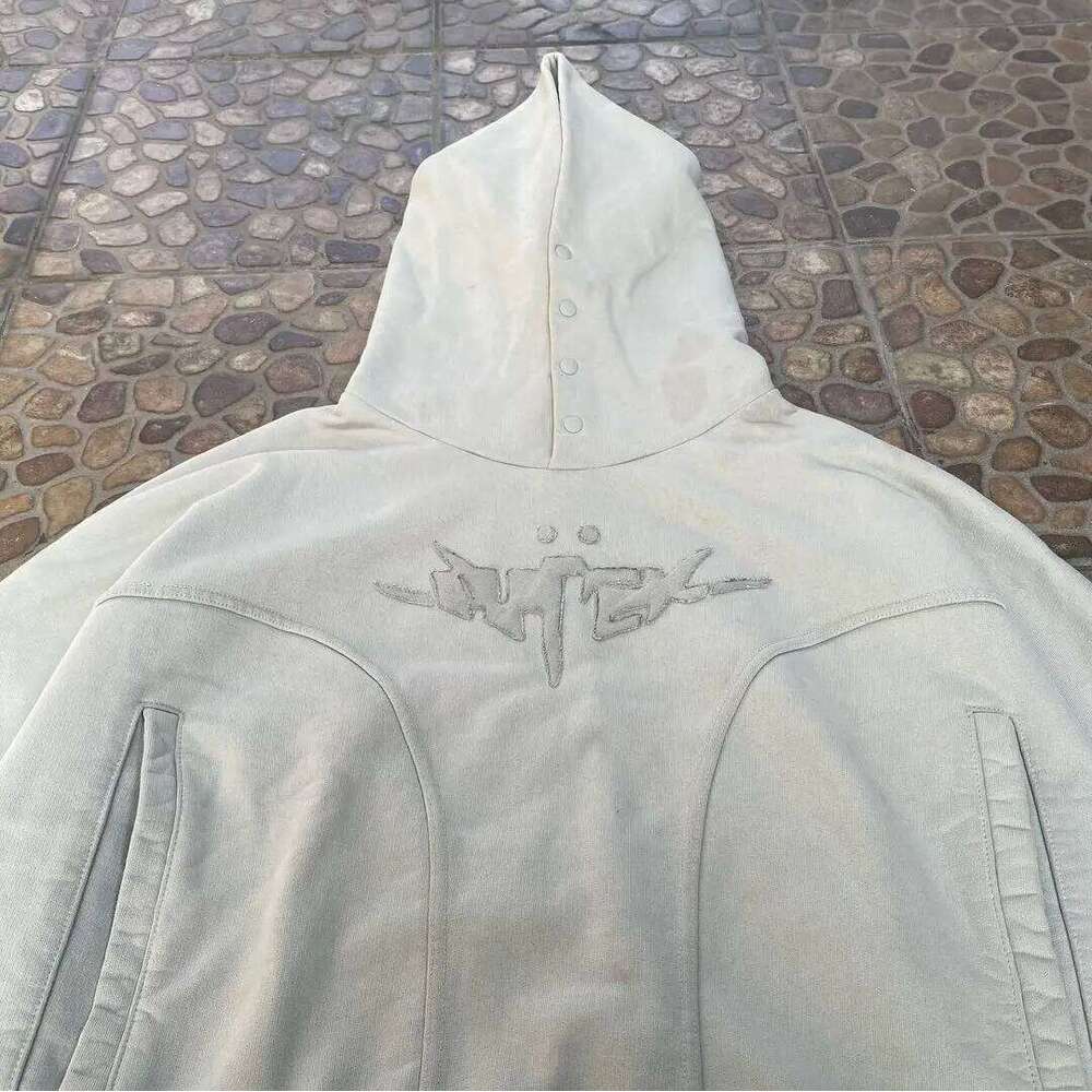 Gothic Letter Embroidered Pullover Clothes Y2k Hoodies Women Haruku Oversized Pockets Button Stand Collar Sweatshirt Hoodie