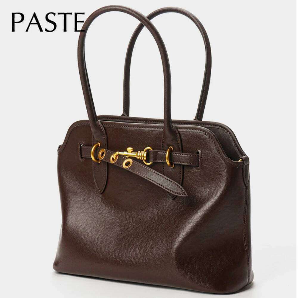 New Retro Designer Large Briefcase Tote First Layer Cow Leather Women Handbag High-End Cowskin Bussiness Female Shoulder Bag