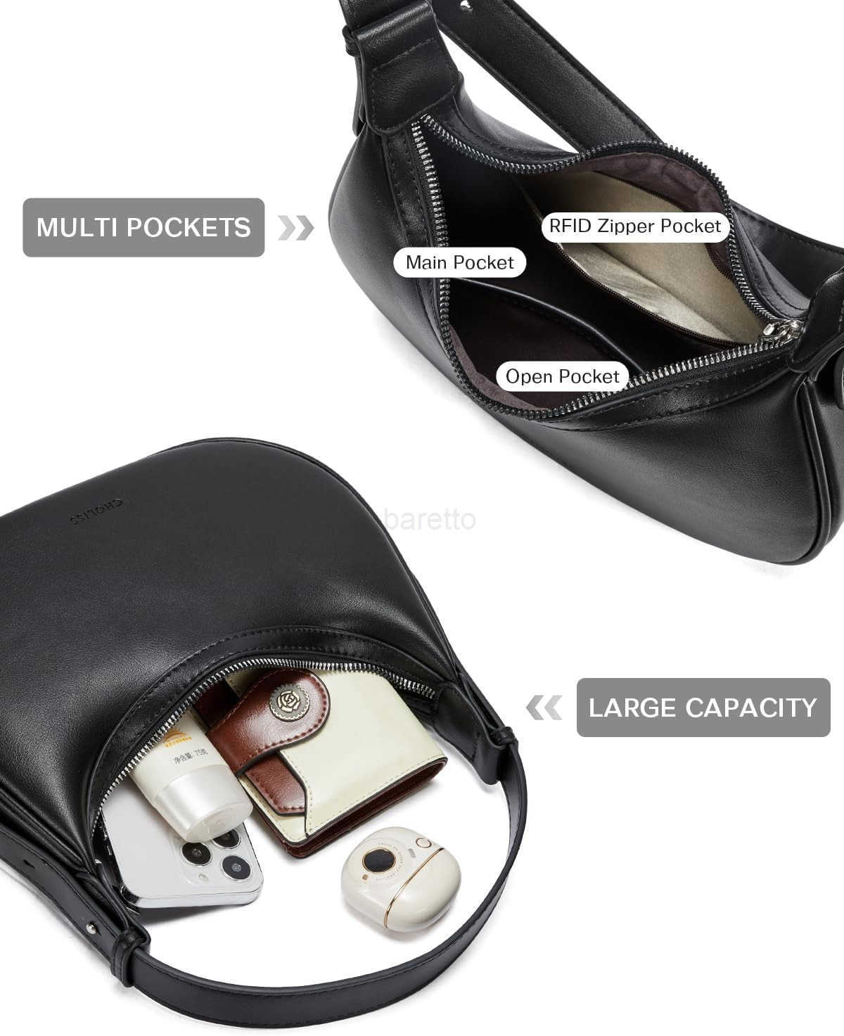 oulder Bag for Women RFID Vegan Leather Crescent Hobo Bag Clutch Underarm Purse TopHandle Travel Handbags M250828