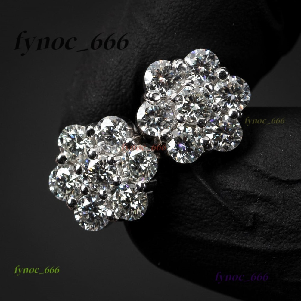 Ready to Ship GRA Hip Hop Stud Earrings Moissanite Men Earrings 925 Sterling Silver Cluster Flower 7mm Moissanite Rings