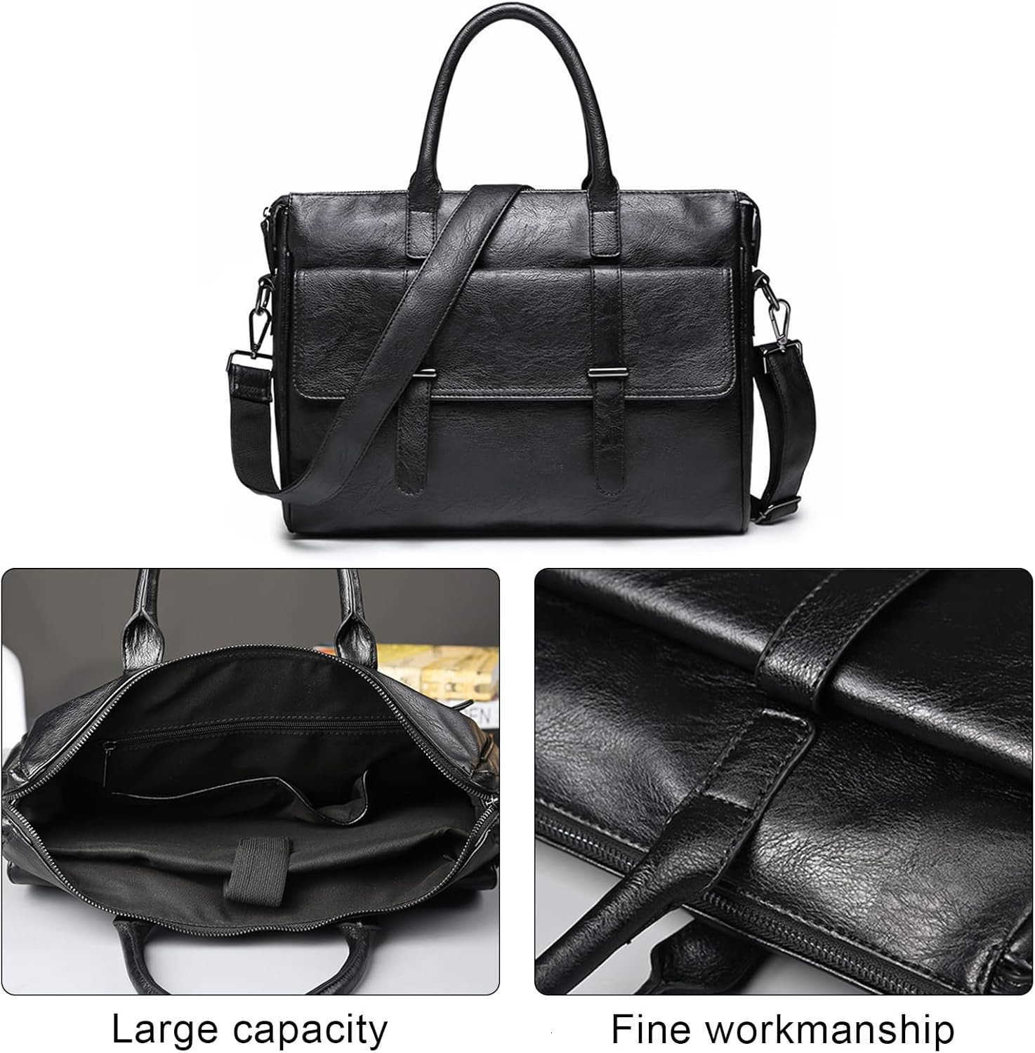 Leather Messenger Bag Satchel Bags Large Sling Briefcase Bag for Men and Women Waterproof Crossbody Shoulder Handbags with Adjustable Shoulder Strap f