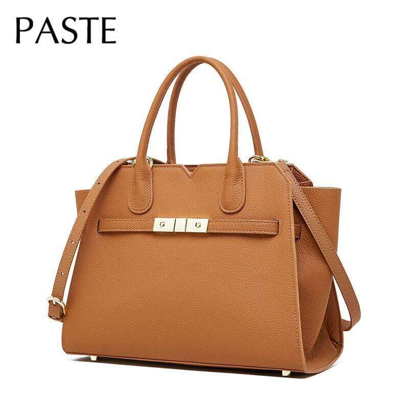 Leisure Large Capacity Trapeze Tote High Quality Full Grain Cow Leather Women Top Handle Handbag Travel Commuter Shoulder Bag