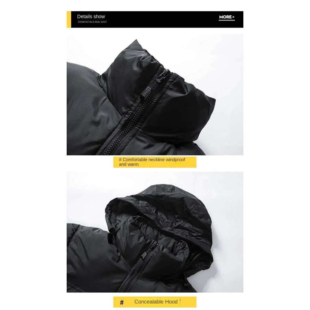 2024 Men's Winter Fashion Splicing Style Hidden Hooded Warm Parka Coats Women's Street Short Down Cotton Padded Jacket