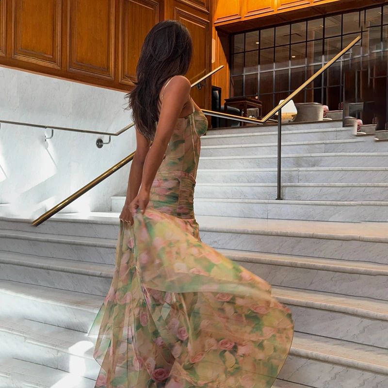 Candy Sexy High Waist Split Floral Print Bodycon Spaghetti Strap Dress Summer Fashion Party Vacation Beach Women Vestidos 250827