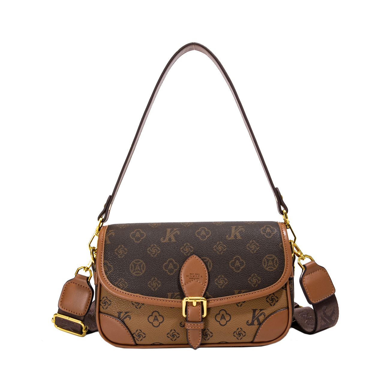 The classic color-blocking printed flip-top small square bag for women in 2025 retro casual and versatile style