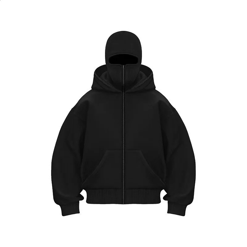2025 Mens Balaclava Hoodies Half Zip Up Pullover Double Hooded Fleece Sweatshirt Unisex Fall Winter Outfits For Men250827