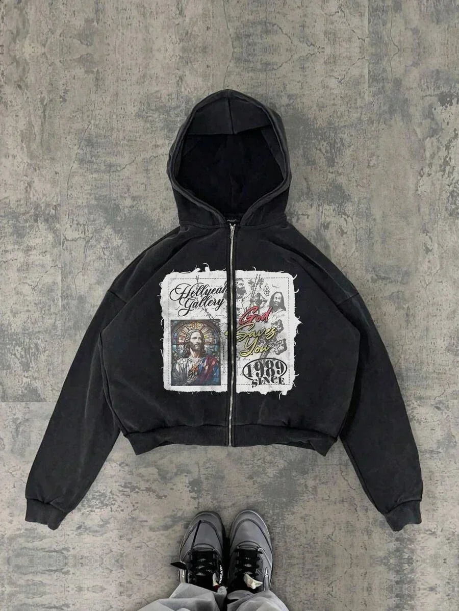 Trend Hoodie Y2K Personalized Printed Sweatshirt Mens Harajuku Jacket Gothic Zipper Casual Sportswear Loose Fashion Hoodie250828