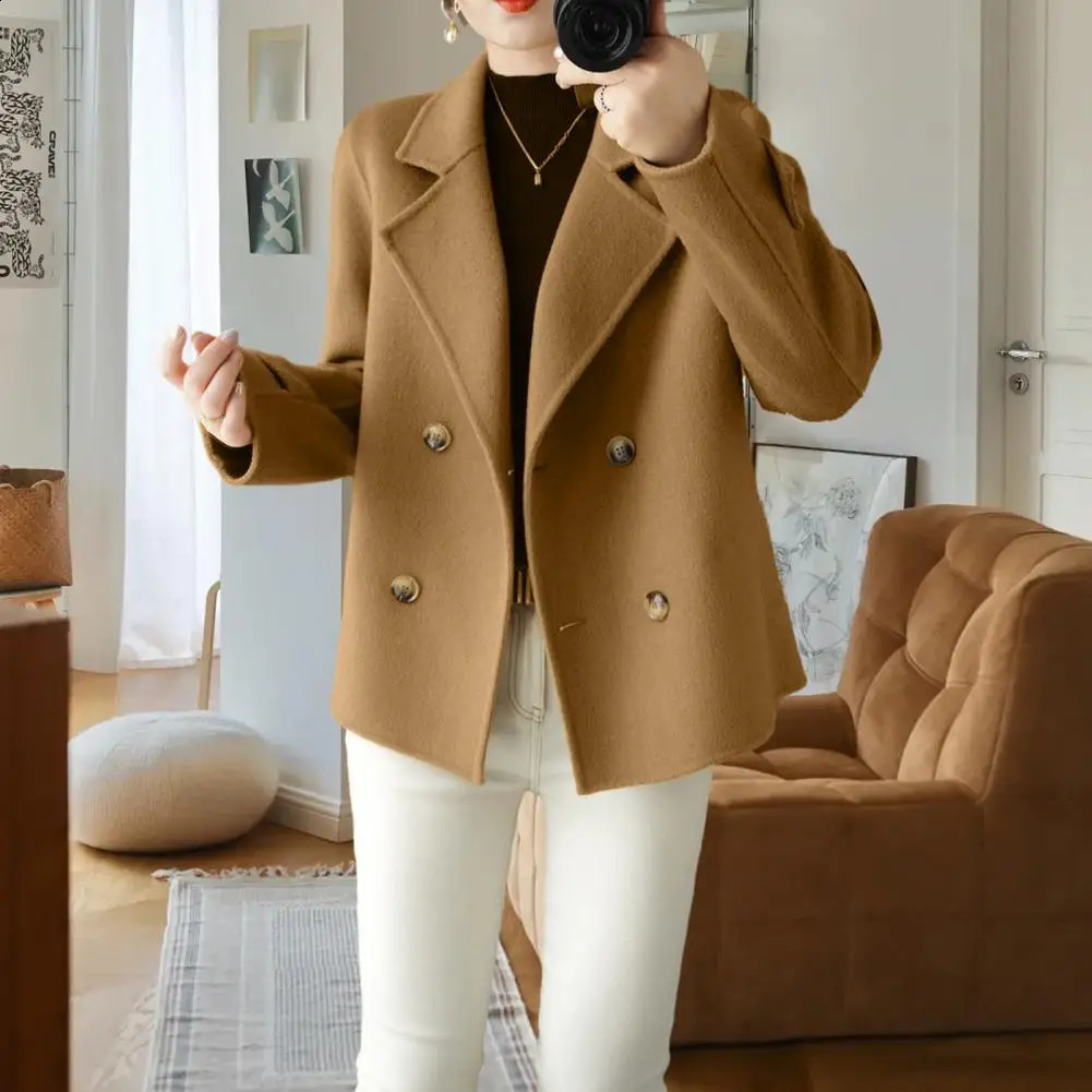 Women Longsleeved Jacket Elegant Doublebreasted Woolen Coat for Women Warm Stylish Fallwinter Jacket Formal Business for Ol 250827