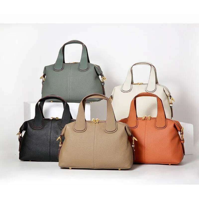 Women's Top Layer Cowhide Handbag Niche Design Large Capacity Single Shoulder Crossbody Fashionable Genuine Leather Tote Bag