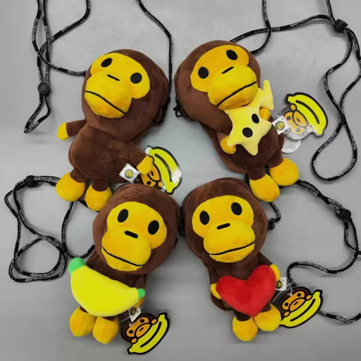 Japan Monkey Mobile Bag Transparent Surface Cartoon Figure Shoulder Bag Monkey Holding Bananas Plush Toys Coin Purse Kids Gifts 250828