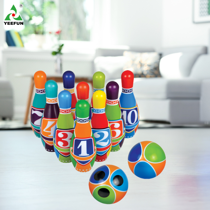 Children's Bowling Set PU Material with 10 Bowling Pins and 2 Balls for Indoor Outdoor Outside Easter Games Family Gathering