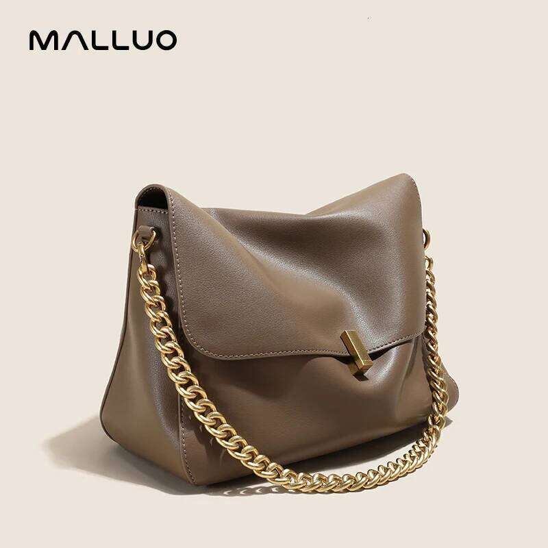 Women Large Korean Cow Flap Shoulder Chain Bag Solid Genuine Leather Female Crossbody Handbag Messenger