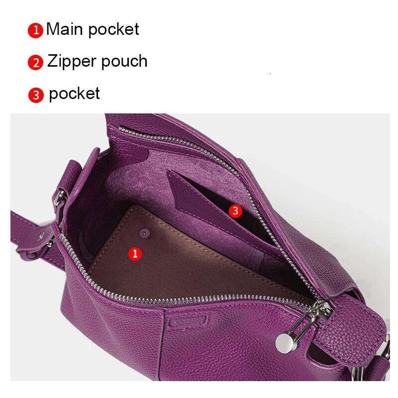 Niche Top Layer Cowhide Pillow Lychee Pattern Handbag Genuine Leather Underarm Versatile Crossbody Women's Bag