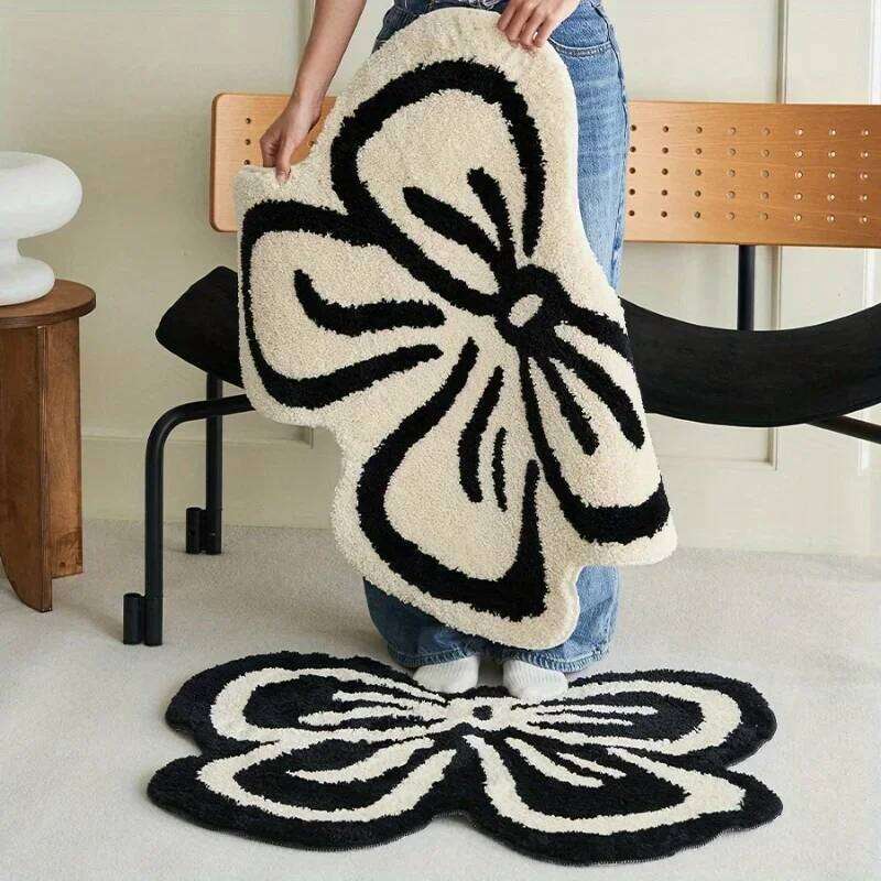 Cartoon Bedside Floor Fluffy Bowknot Mat Irregular Carpet for Living Room Shaggy Area Rug Doormat Cute Decor H260226