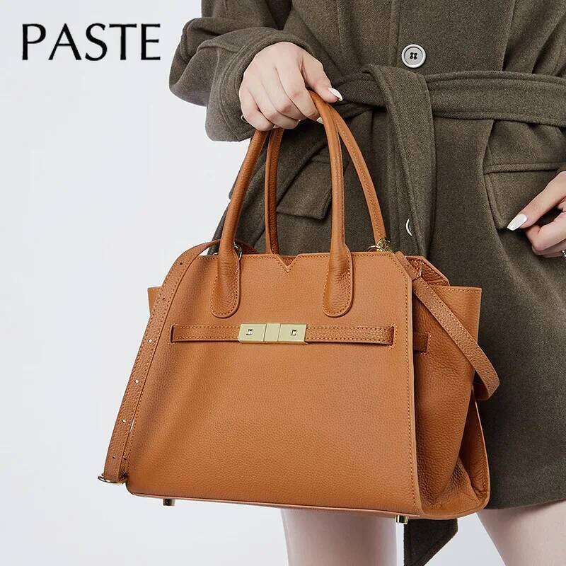 Leisure Large Capacity Trapeze Tote High Quality Full Grain Cow Leather Women Top Handle Handbag Travel Commuter Shoulder Bag