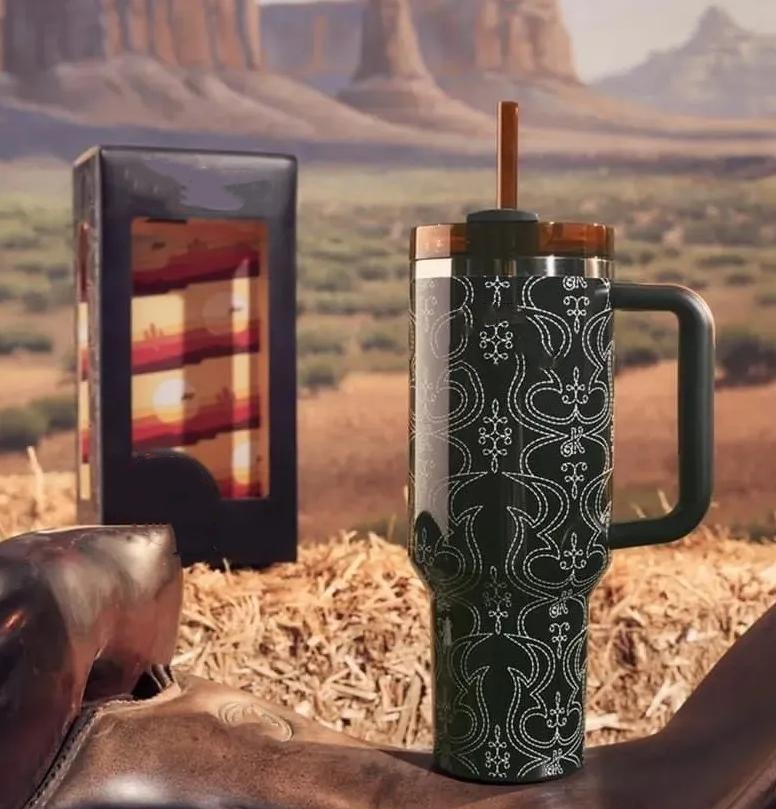 US Stocks 40oz Mugs Chocolate Gold Stainless Steel Tumblers Blue Magnolia Floral Cups with Handle Lid Straw Pink Flamingo Coffee Water Bottles 0828