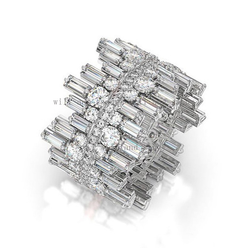 Luxury Womens Engagement Wedding Promise Ring Sterling Silver Wide Irregular Cubic Zirconia Knuckle Ring Luxury Statement Rings Cocktail Rings Jewelry