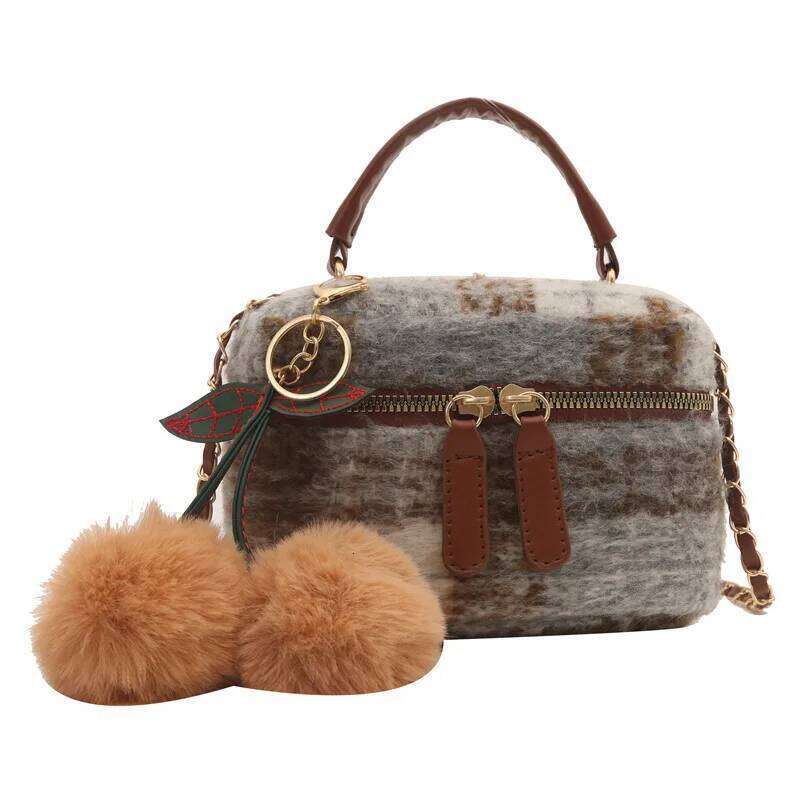 Niche Fashion Handbag Women's New Contrasting Striped Woolen Box A Textured One Shoulder Crossbody Bag Style Retro Trends