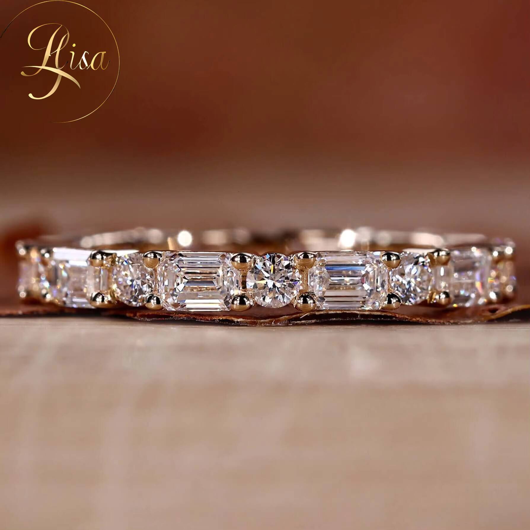 GIA IGI Certified 1.41CT 925 Sterling Silver Wedding Ring High Quality Yellow Gold Lab Made Diamond Band Ring Women Jewelry