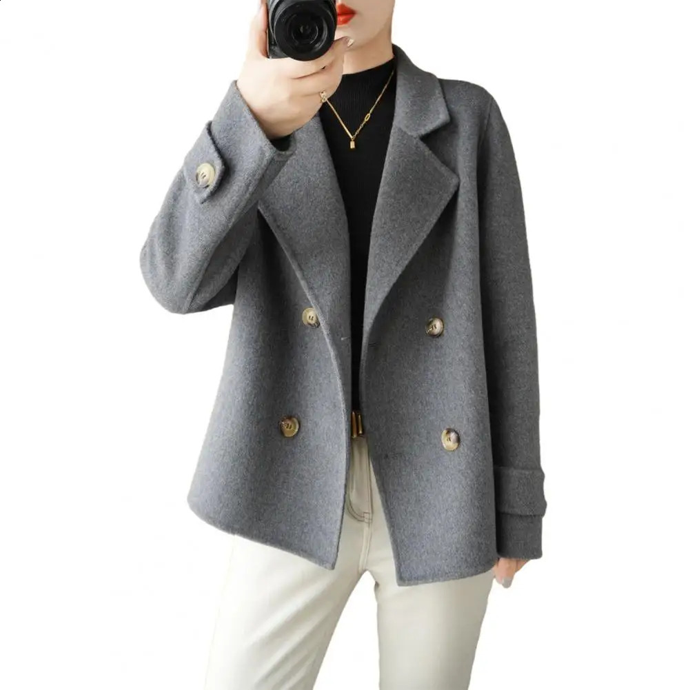 Women Longsleeved Jacket Elegant Doublebreasted Woolen Coat for Women Warm Stylish Fallwinter Jacket Formal Business for Ol 250827