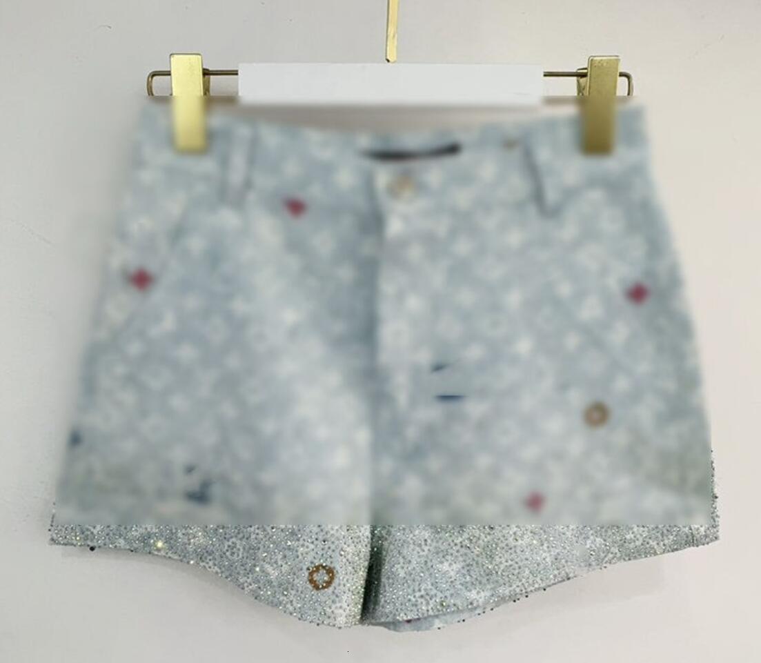 Women new logo letter print cool fashion denim jeans shorts designer luxury rhinestones patched shorts SML