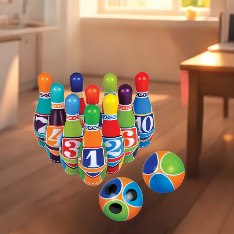 Children's Bowling Set PU Material with 10 Bowling Pins and 2 Balls for Indoor Outdoor Outside Easter Games Family Gathering