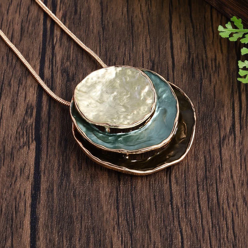 2025 necklace retro elegant casual fashion thin coating dripping oil simple enamel zinc alloy three-layer round pendant decorative jewelry set