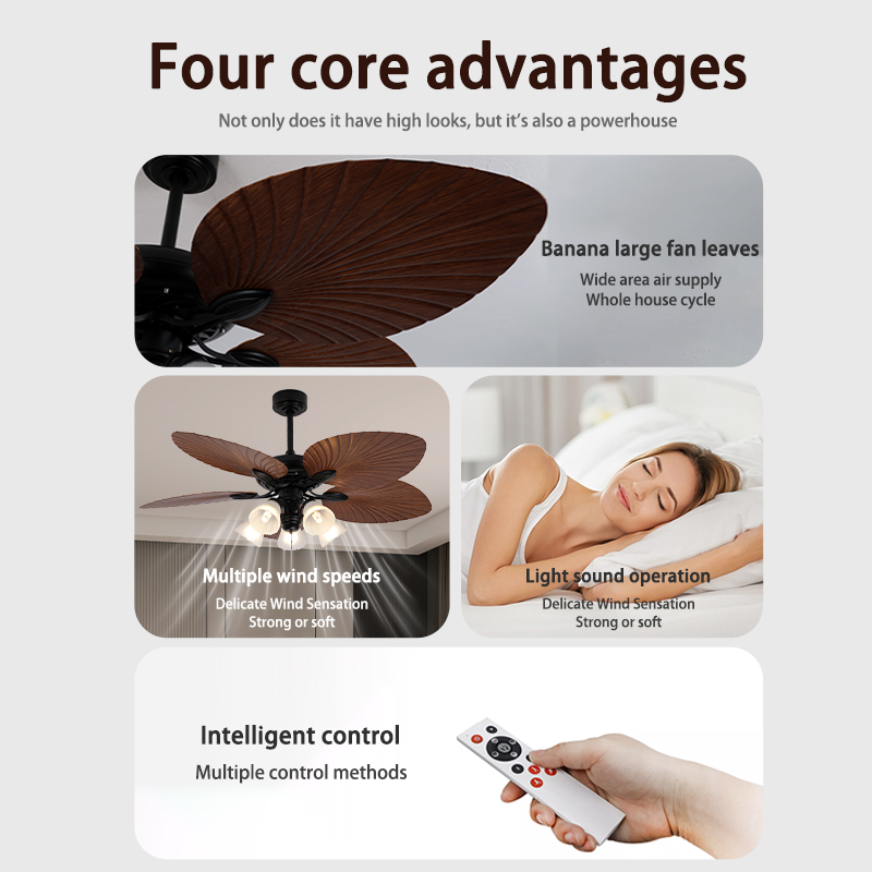 Medieval - Inspired Banana Leaf Ceiling Fan with Lights, Smart Inverter, Multiple - Speed for Living Room