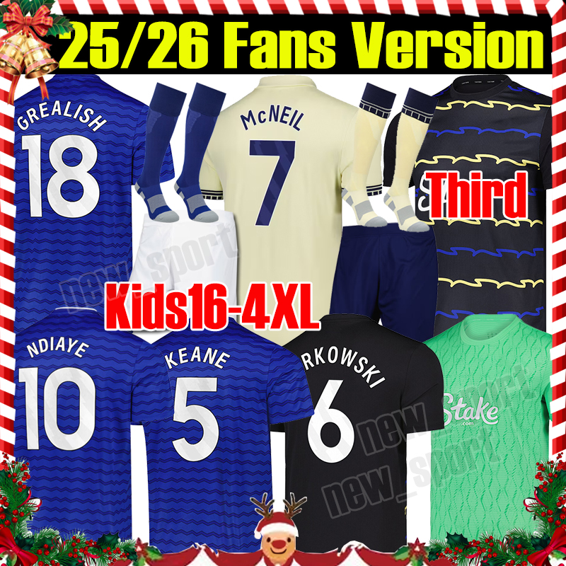 4XL 2025/26 Toffees GREALISH KEANE soccer jerseys NDIAYE CALVERT LEWIN BETO McNEIL NKOUNKOU YOUNG PICKFORD Home EVer Tons men kids kit full set football shirts