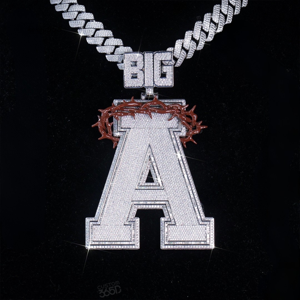 Custom Designed Letter a BIG Pendant 925 Sterling Silver Moissanite Diamond Hip Hop Cuban Link Chain for Men and Women Jewelry