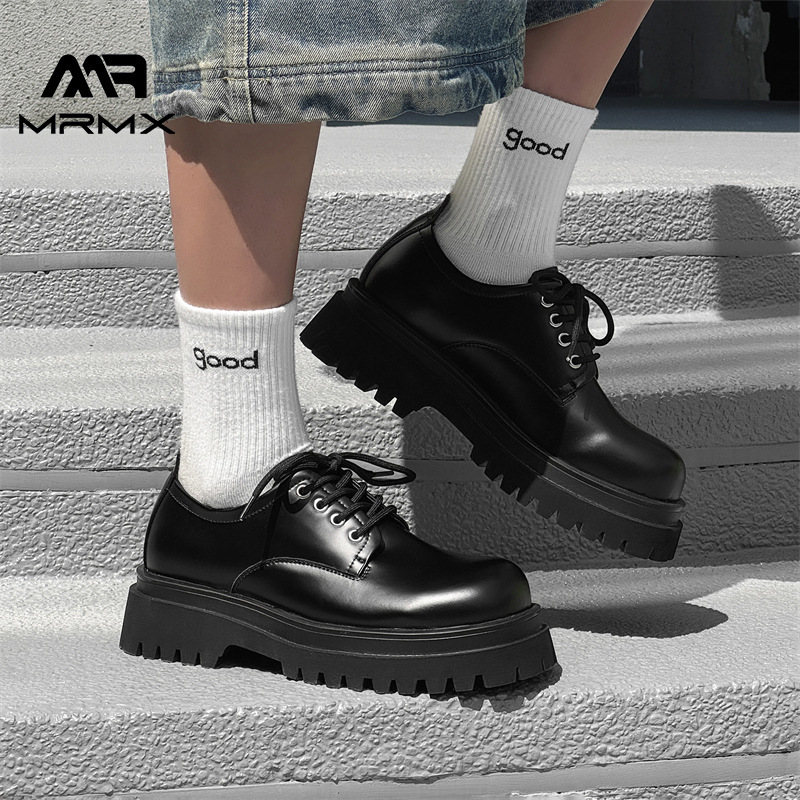 Derby for Men High-End British Style Formal Round Thick Sole Height-Increasing Big Toe Small Leather Shoes