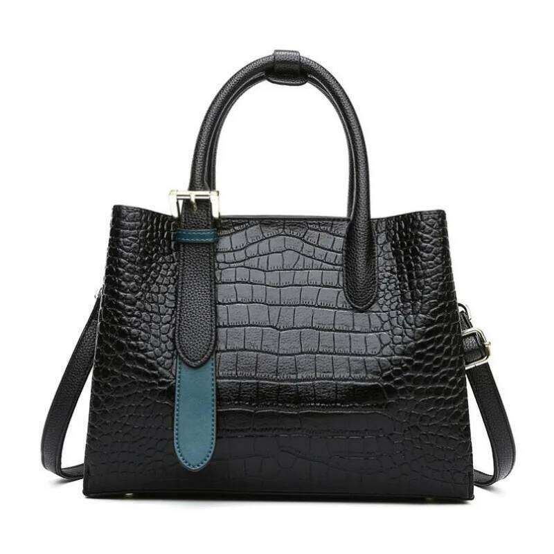 PU Leather Women's Alligator Print Handbag Stylish Zipper Two-Hand Handle Handbag - Perfect For Work And Office Use