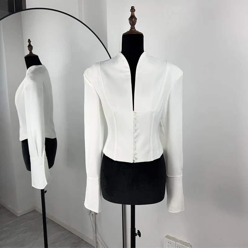 Tornova Autumn Waistclosed Blazer Coat Womens Vneck Long Sleeve Buttons Slim Short Coat Fashion Office Lady Blazer 250916CJ