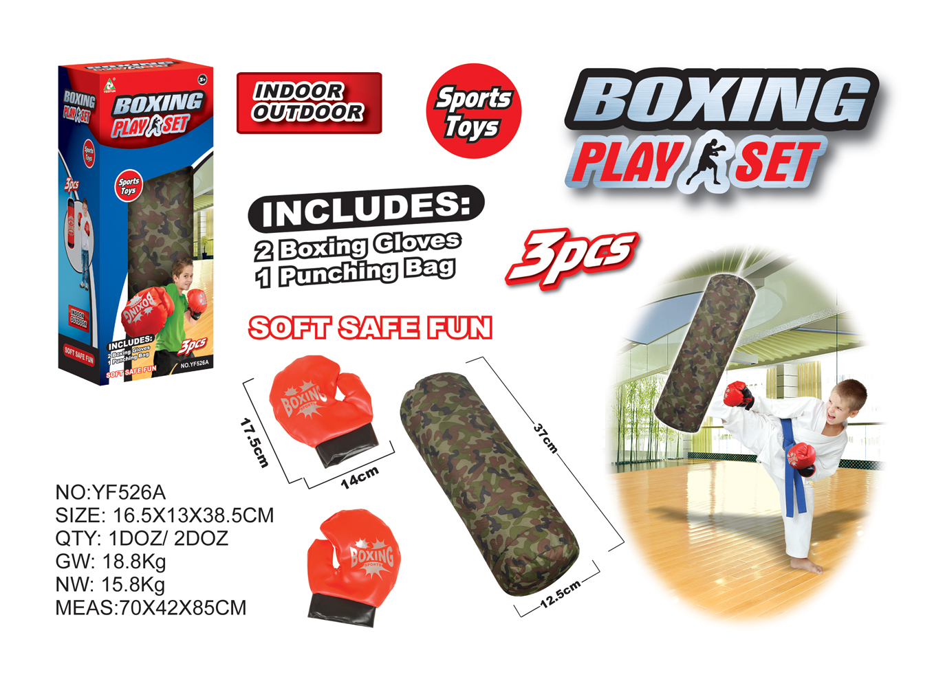 Army Camo Punching Bag Set with Gloves,Hanging Punch Bag with Hooks Boxing Toy for Boys, Adjustable Height Kids for Indoor Outdoor Training Gift