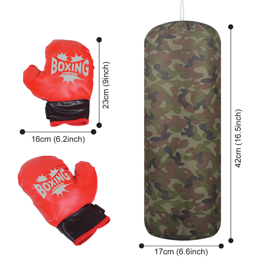 Camo Punching Bag for Kids with Boxing Gloves, Boys Army Style Freestanding Boxing Bag Toy, Adjustable Height Indoor Outdoor Sport Toys Gift for Boys