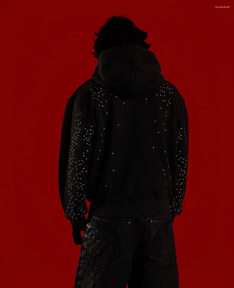 Men's Hoodies Spring American Rhinestone Design Cardigan Zipper Sweatshirt Trendy Brand High-end Couple Casual Short Gothic Jacket