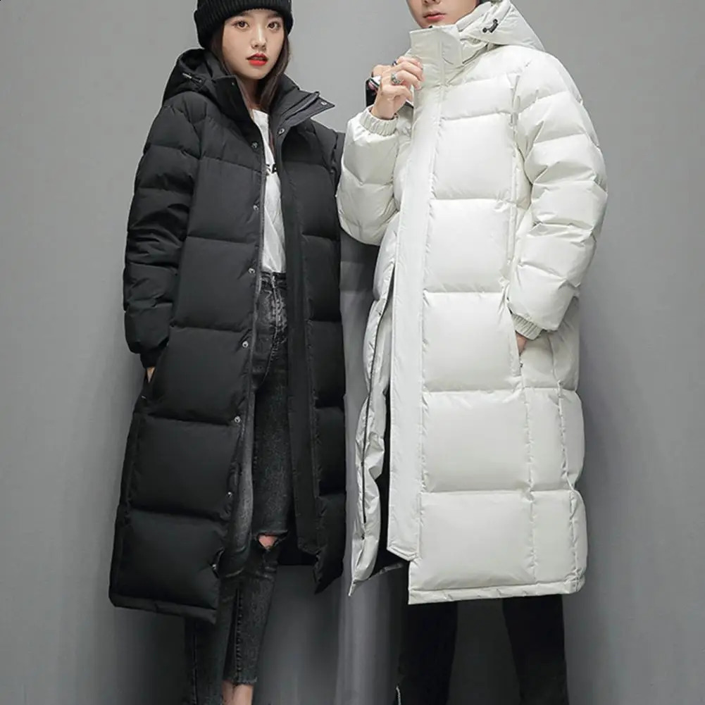 Winter Mens women Long Parka couple Winter Cotton Coat Thickened Padded Stand Collar unisex Mid Length Down Coat Thermal Parkas 250827