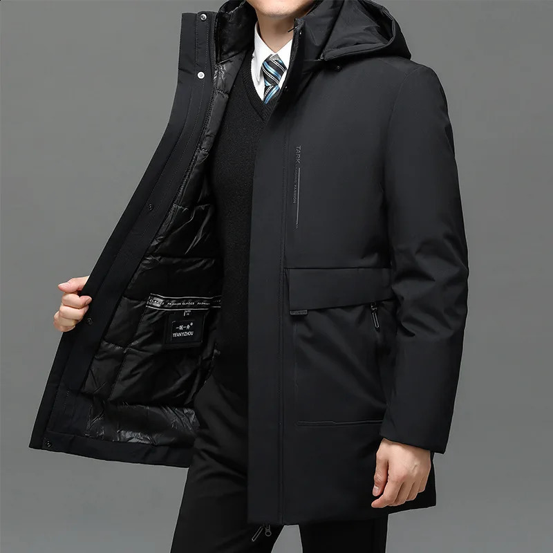Mens Hooded Jackets Casual Outwear Long Parkas Men Autumn Winter Warm Waterproof Jacket Coat 2 PIECES 250911