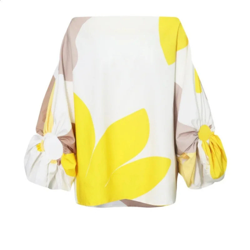 Two Piece Set Women Dress Outfit Spring Fashion Print Lantern Sleeve Diagonal Collar Top Tassel Hem High Waist Skirt Set 2 Piece 250827
