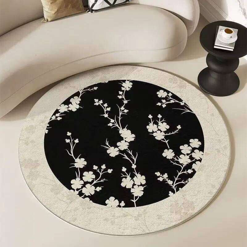Romantic Round Floral Area Rug Living Room Bedroom Sofa Side Light Non-slip Soft Carpet Modern American Style Floor Mat H260226