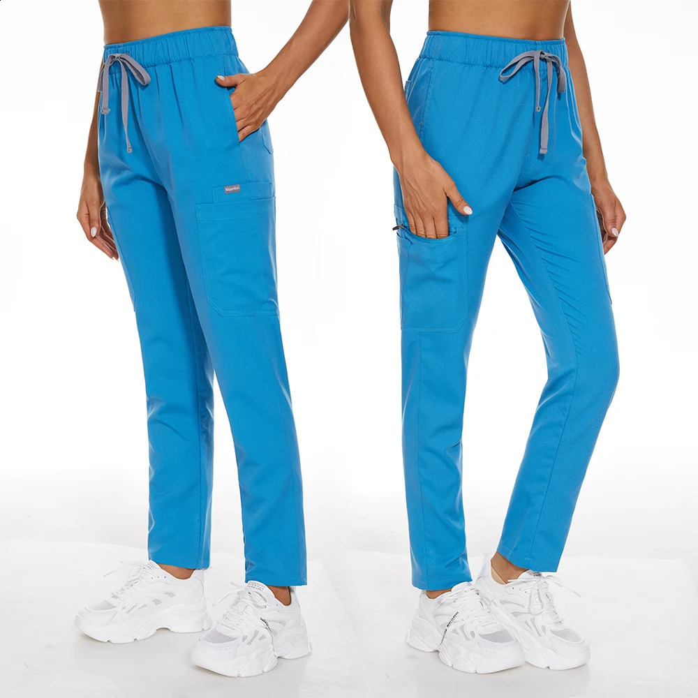 High Waist Workwear Pants Solid Womens Scrub Trouser Pocket Pet Clinic Nurse Uniform Casual for Women 250823