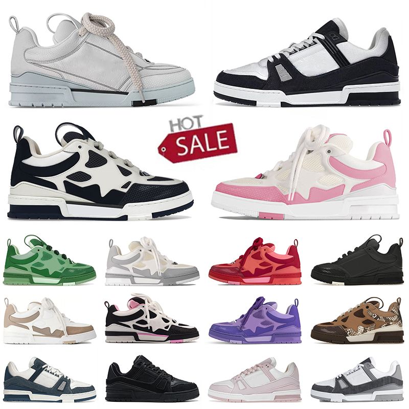 Aaa+ Quality Calfskin Men's Skate Sneakers Luxury Designers Shoes Embossed Lace-up Trainers White Black Pink Denim Blue Leather Women's Trainers Bread Shoes Trainer