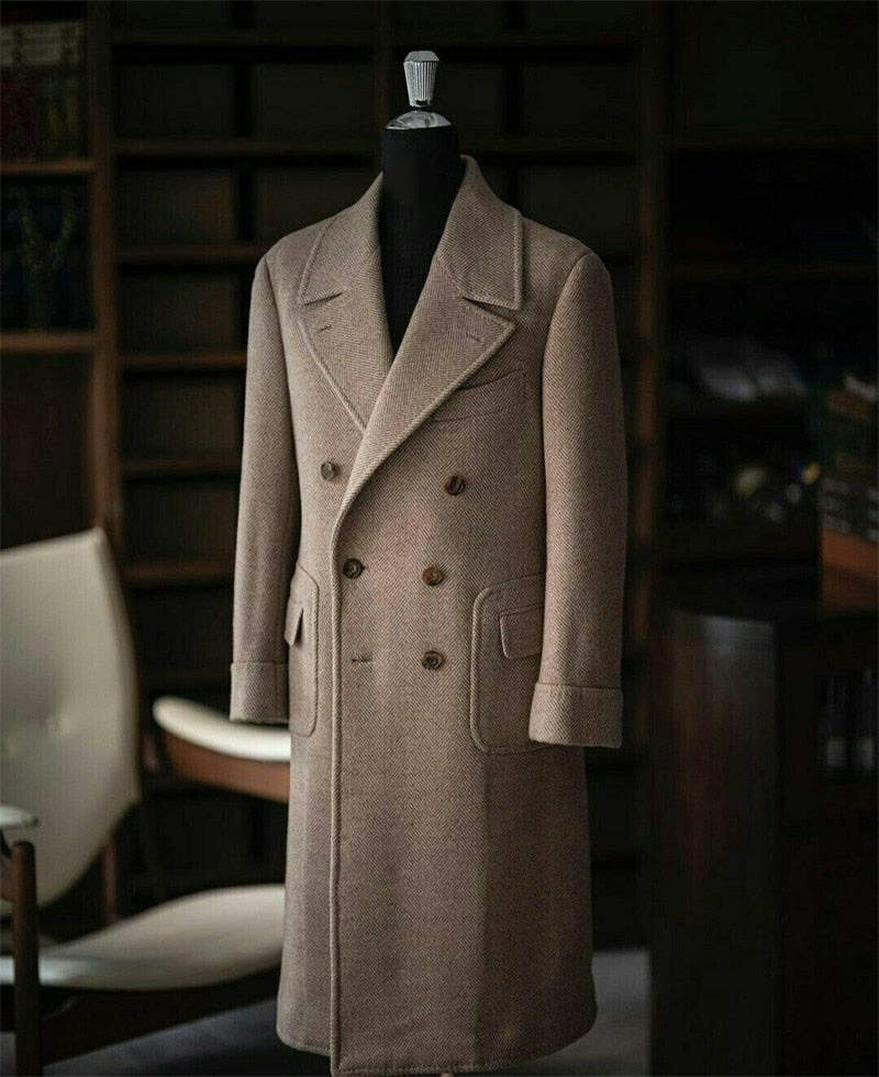 Classic Men Long Coat Wool Blends Notched Lapel Trench Coats Double Breasted Warm Jacket Plus Size Business Blazers Customized
