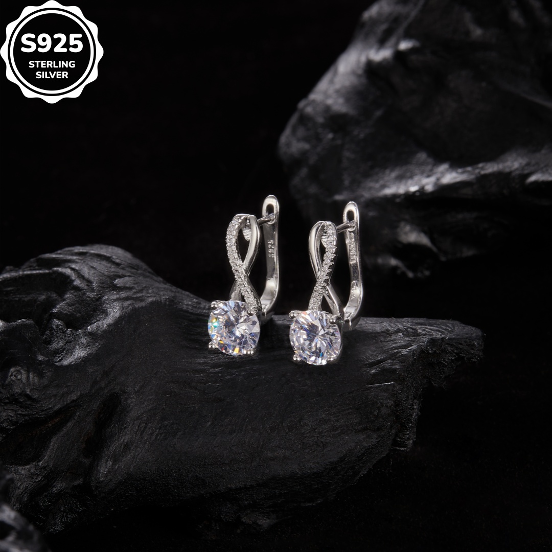 MT 925 Sterling Silver Hoop Earrings with Eternity Cross Design, Set with Cubic Zirconia, Elegant Ladies' Jewelry with gift box