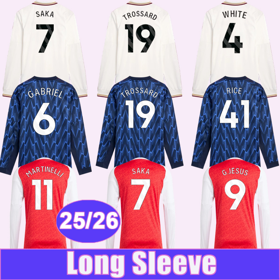25 26 SAKA G.JESUS Mens Long Sleeve Soccer Jerseys MARTINELLI TROSSARD HAVERTZ STERLING RICE CALAFIORI MERINO TOMIYASU Home Away 3rd Football Shirt