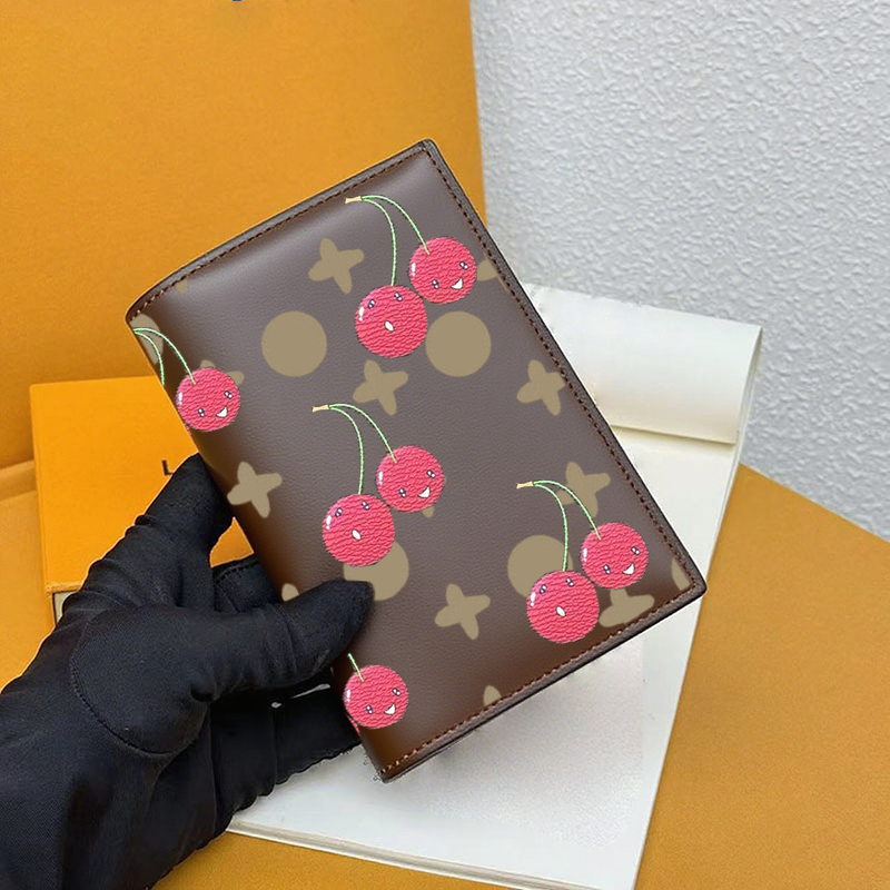 Travel Passport Holder Wallets Designer Women Classic High Quality Multi Functional Business Card Holder With Box Brand Cherry Print Portable Open Coin Purse